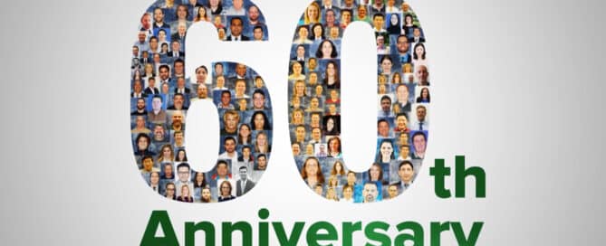 60th Anniversary collage with various faces forming the number 60, Adhesives Research logo in the top right corner.