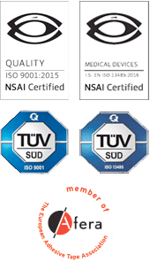 Adhesives Research certification logos and symbols, including NSAI, TÜV, SÜD, and Afera membership badge.