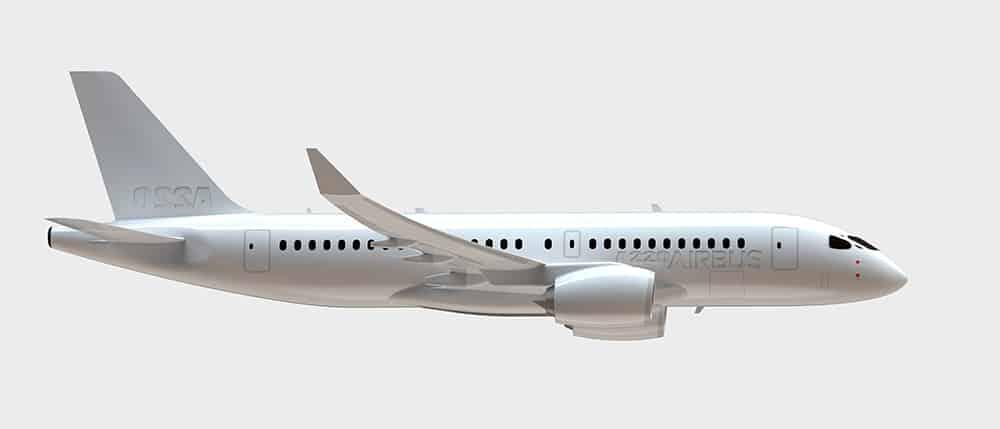 Side view of a white commercial airplane in flight