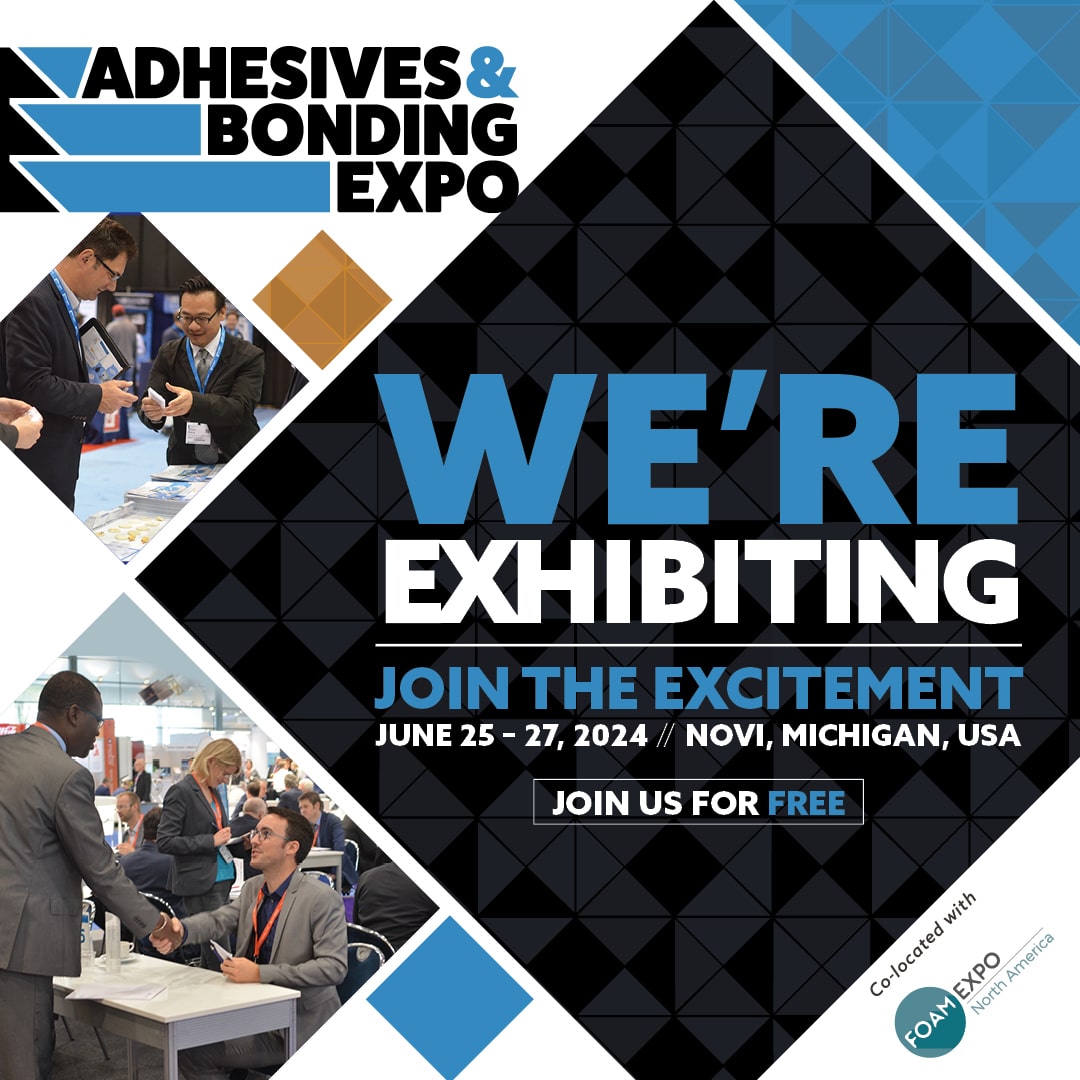 Adhesives & Bonding Expo 2024 announcement for event in Novi, Michigan, USA.