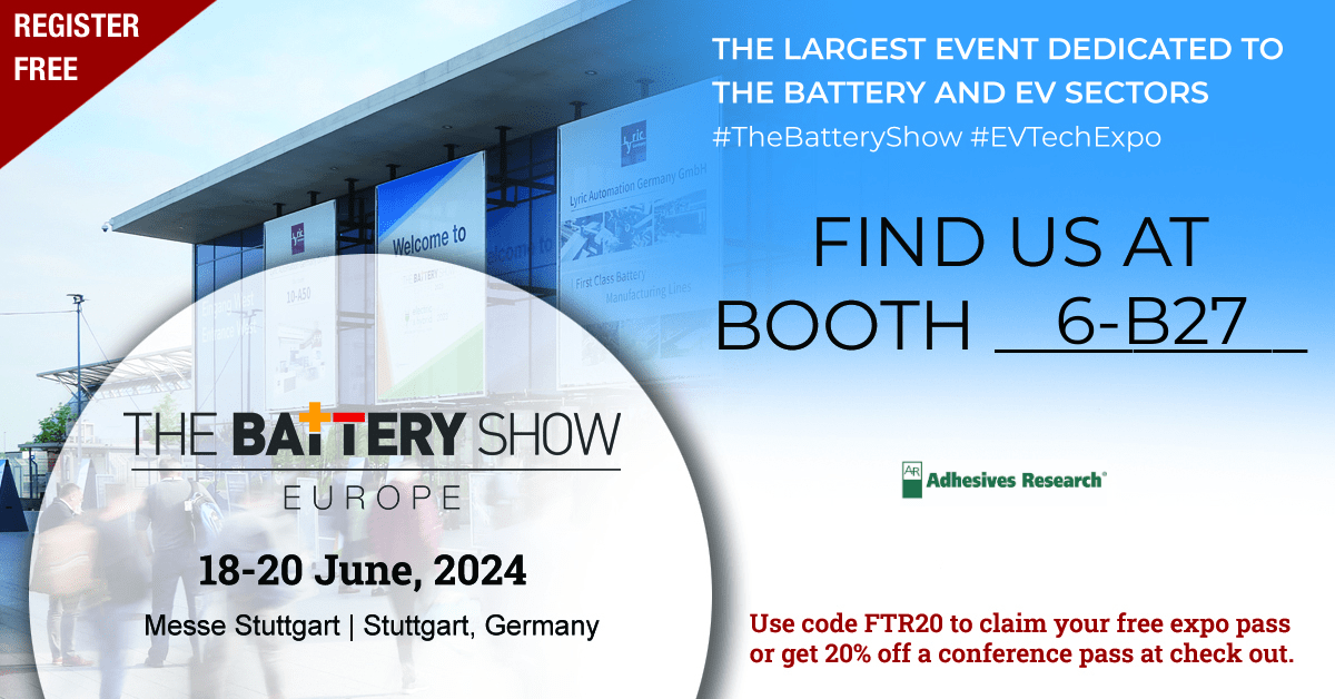 Promotional image for The Battery Show Europe 2024, highlighting event details and booth location.