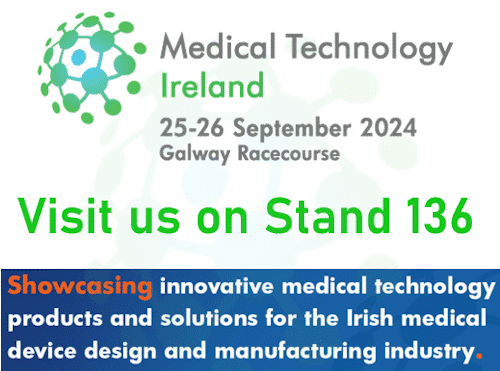 Medical Technology Ireland event at Galway Racecourse, 25-26 September 2024, with Stand 136 invitation.